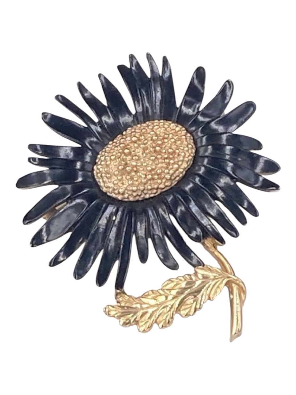 Vintage Marvella Enameled Black Daisy Brooch
